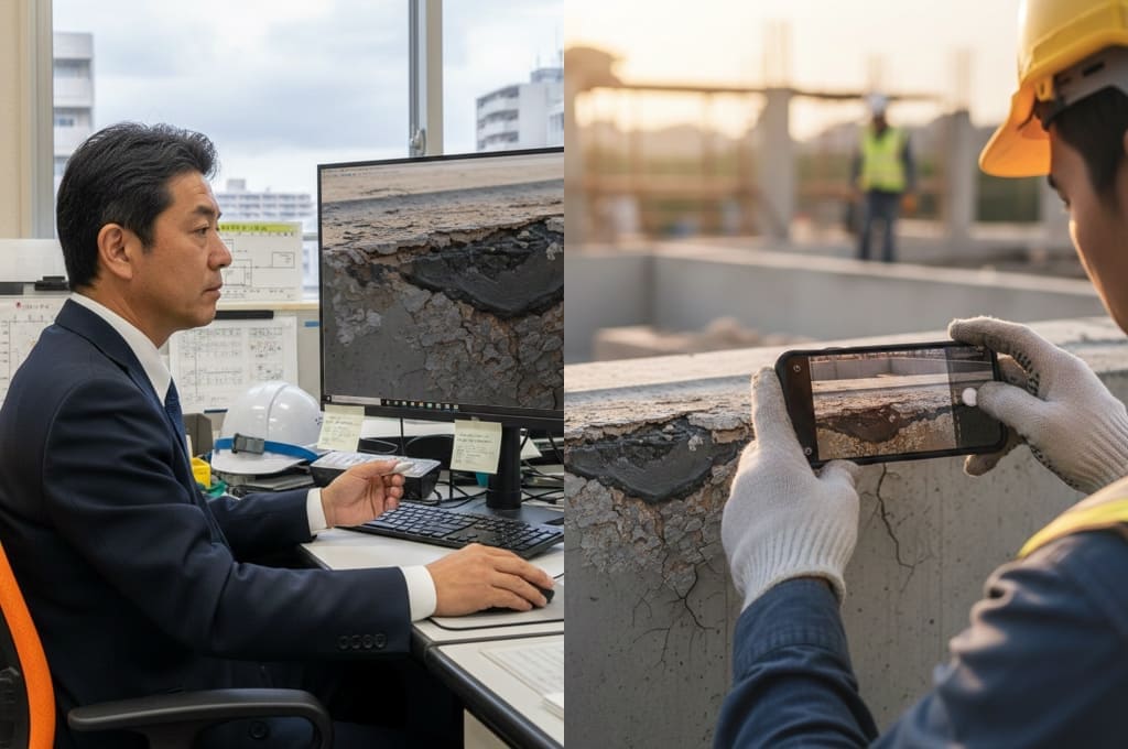 現場スタッフへの作業指示をビデオ通話で行うイメージ